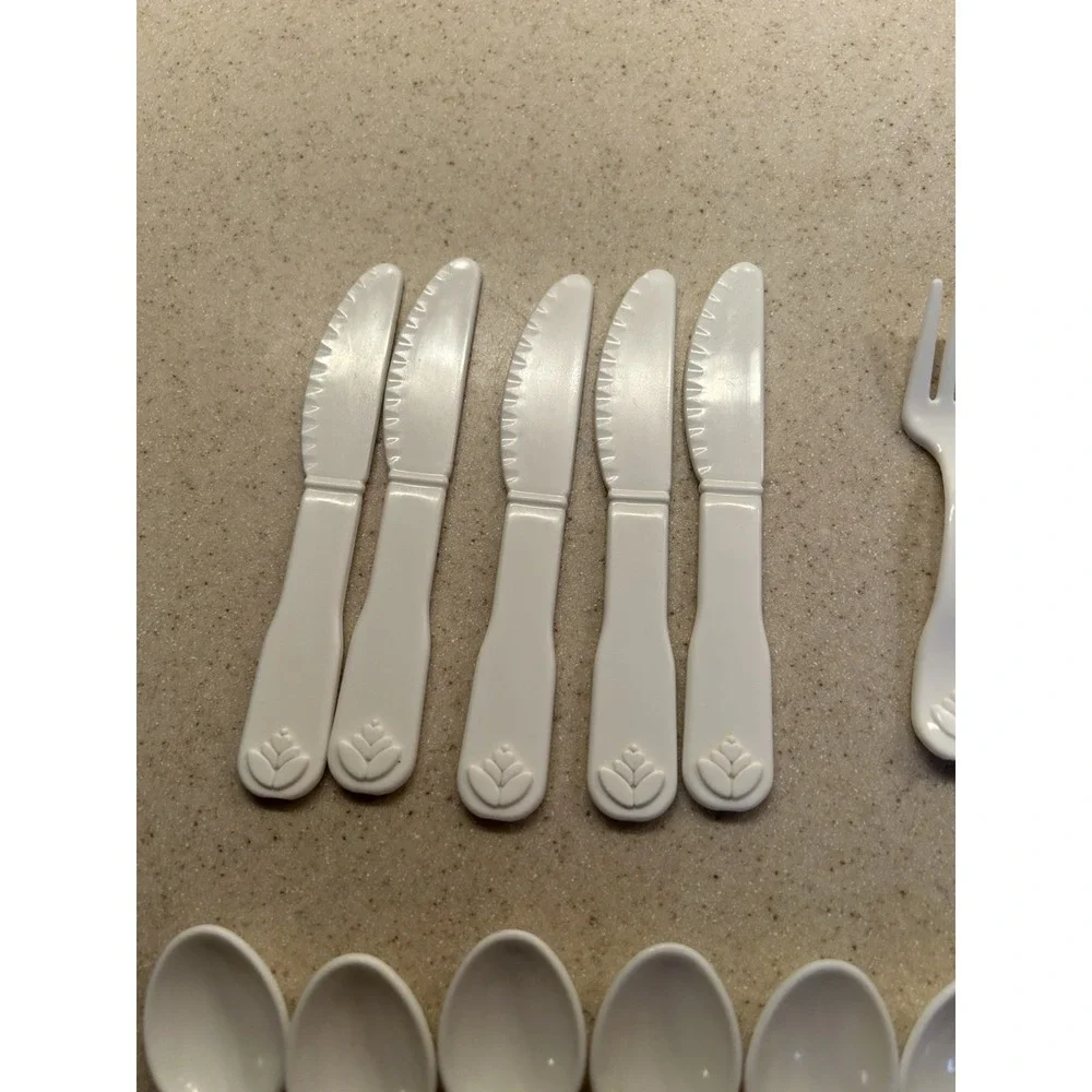 Vintage Fisher Price Fun With Food‎ White Utensils Set 23pc Fork Spoon Knife